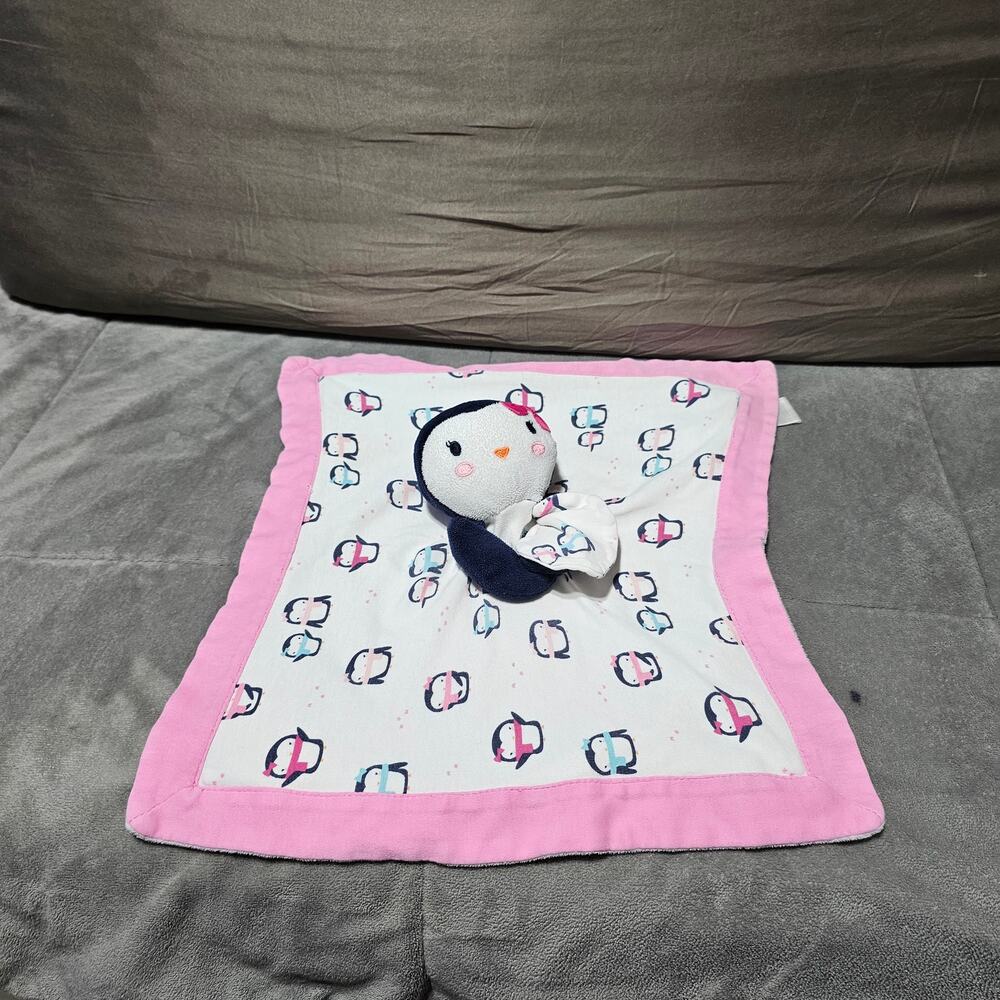 Gymboree Penguin Lovey Pink White Blue Black Baby Girl Lovey Security Blanket